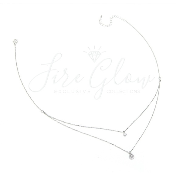 Rhodium Dipped Two Tiered Layered Charm Necklace - Picture 2 of 16